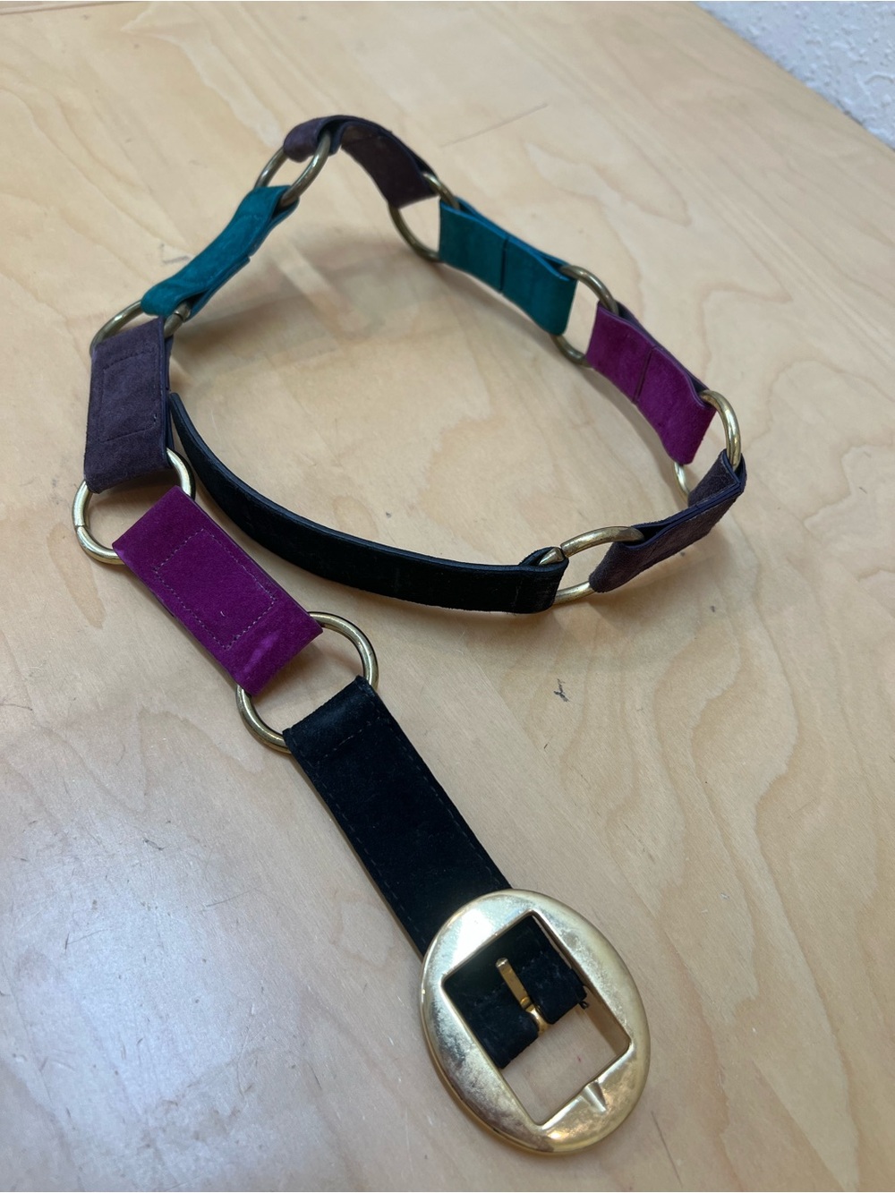 Omega Multicolor Suede Link Belt with Gold Buckle